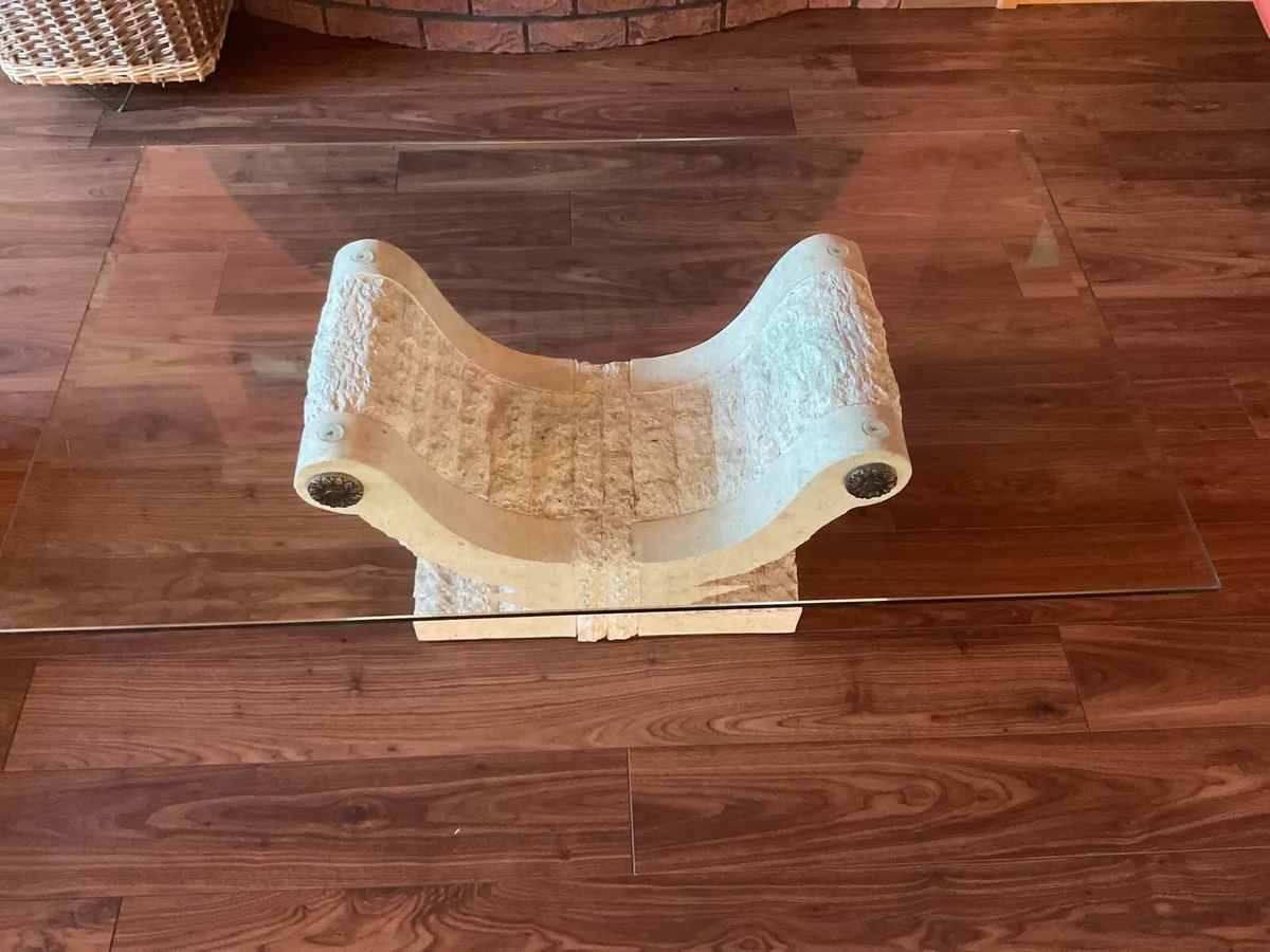 Rectangular coffee table with a  cream stone base - Image 1