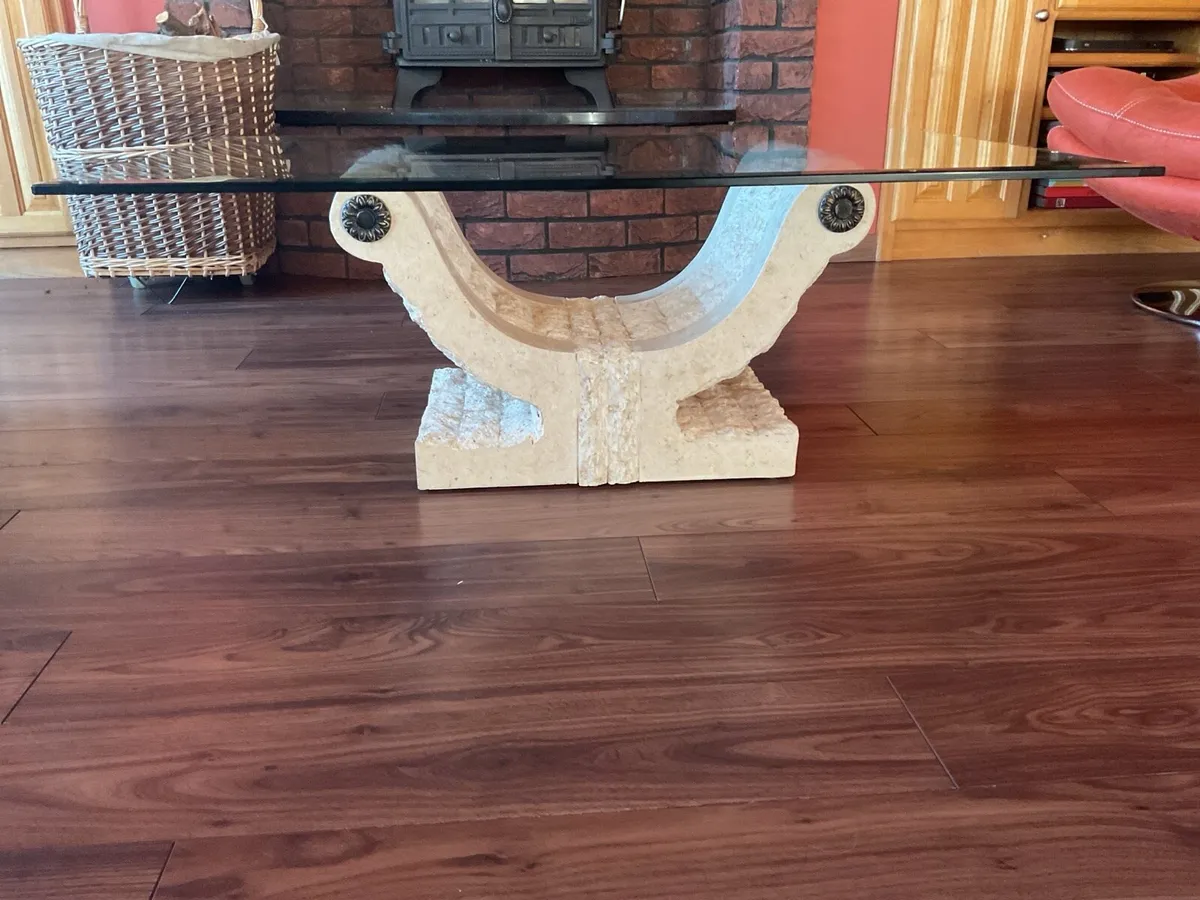 Rectangular coffee table with a  cream stone base - Image 2