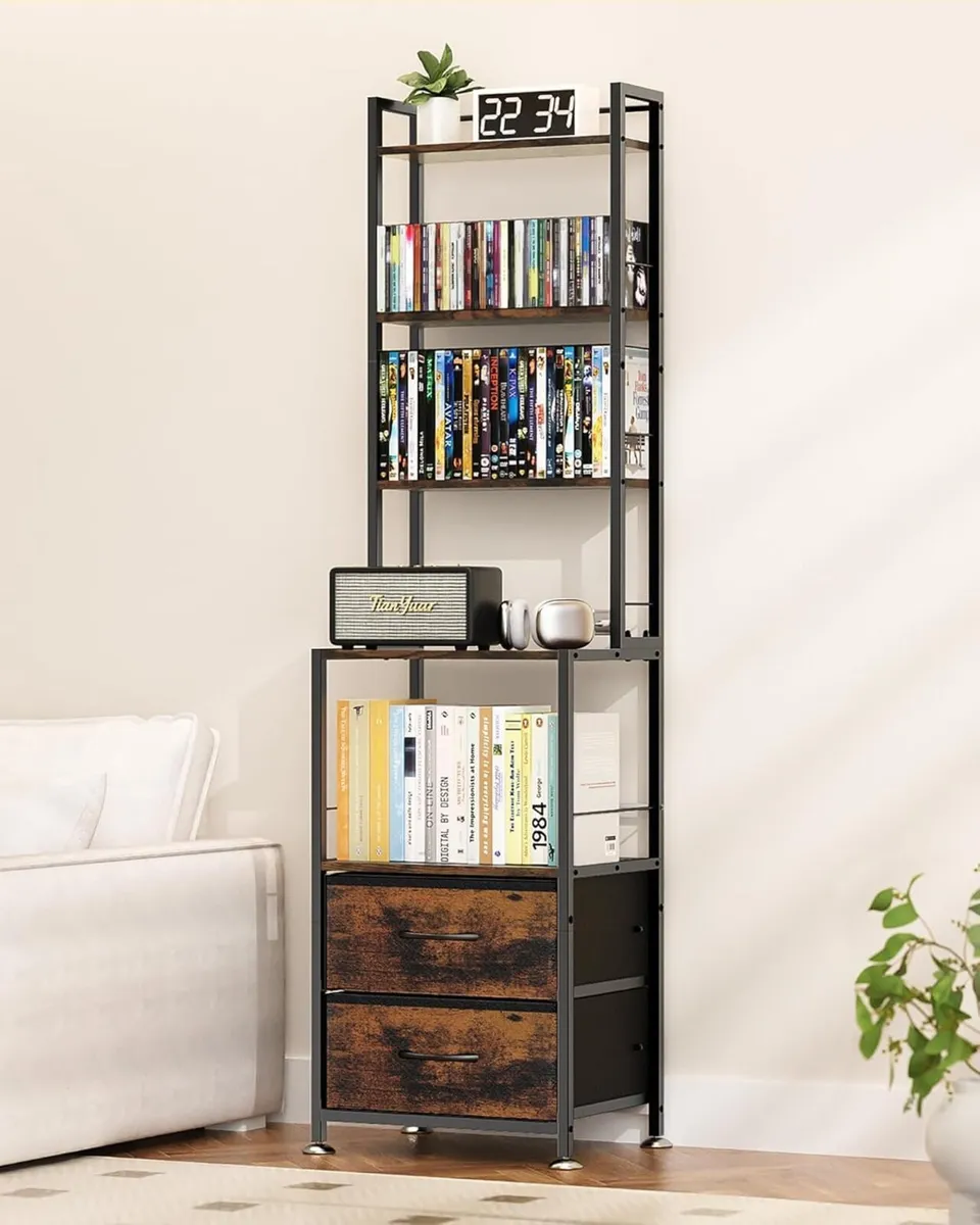 7-Tier Cd Storage Rack with 2 Drawers Record - Image 1