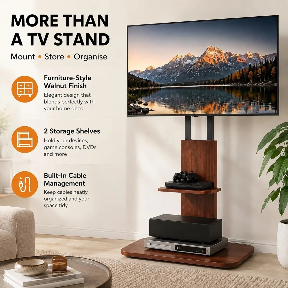 Wooden TV Stand with 2 Shelves for 32–65 - Image 2