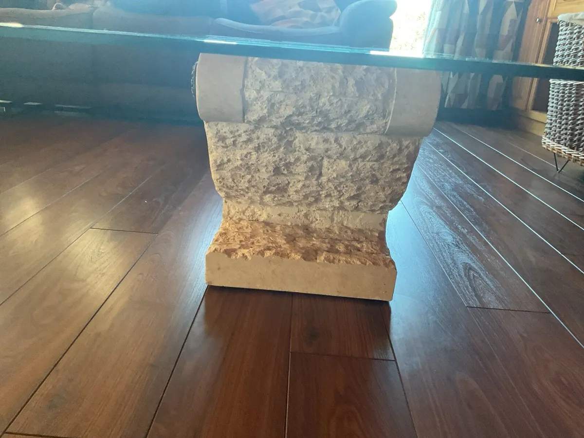 Rectangular coffee table with a  cream stone base - Image 4