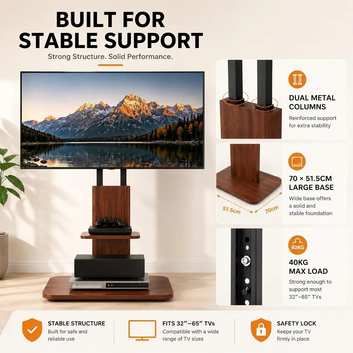 Wooden TV Stand with 2 Shelves for 32–65 - Image 3