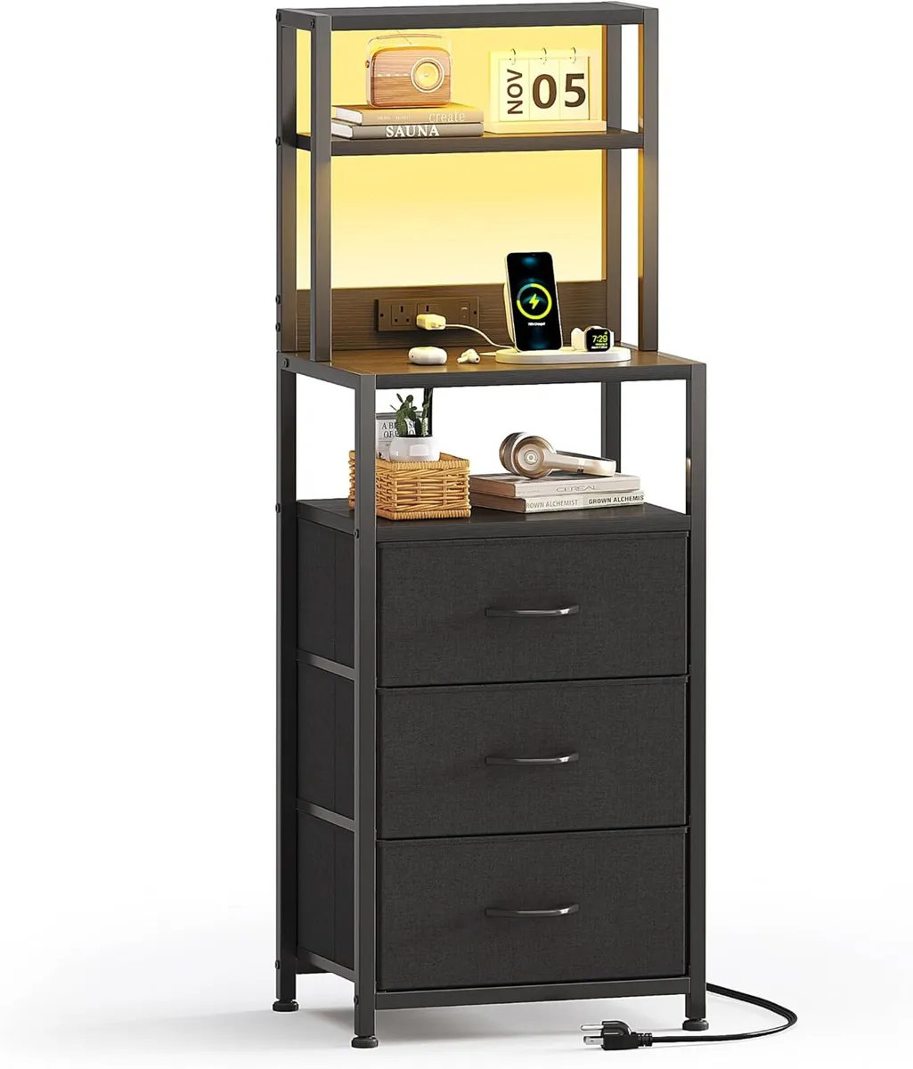Bedside Table with Charging Station and LED - Image 1