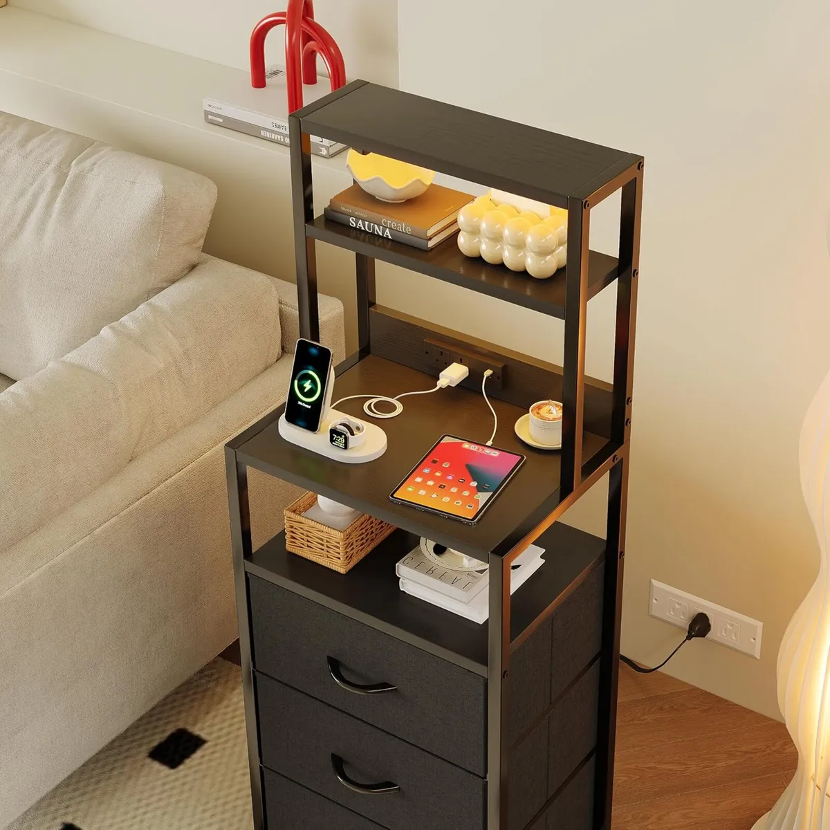 Bedside Table with Charging Station and LED - Image 4