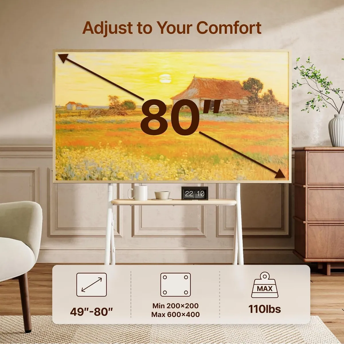 Mobile TV Stand on Wheels for 49–80 Inch - Image 2