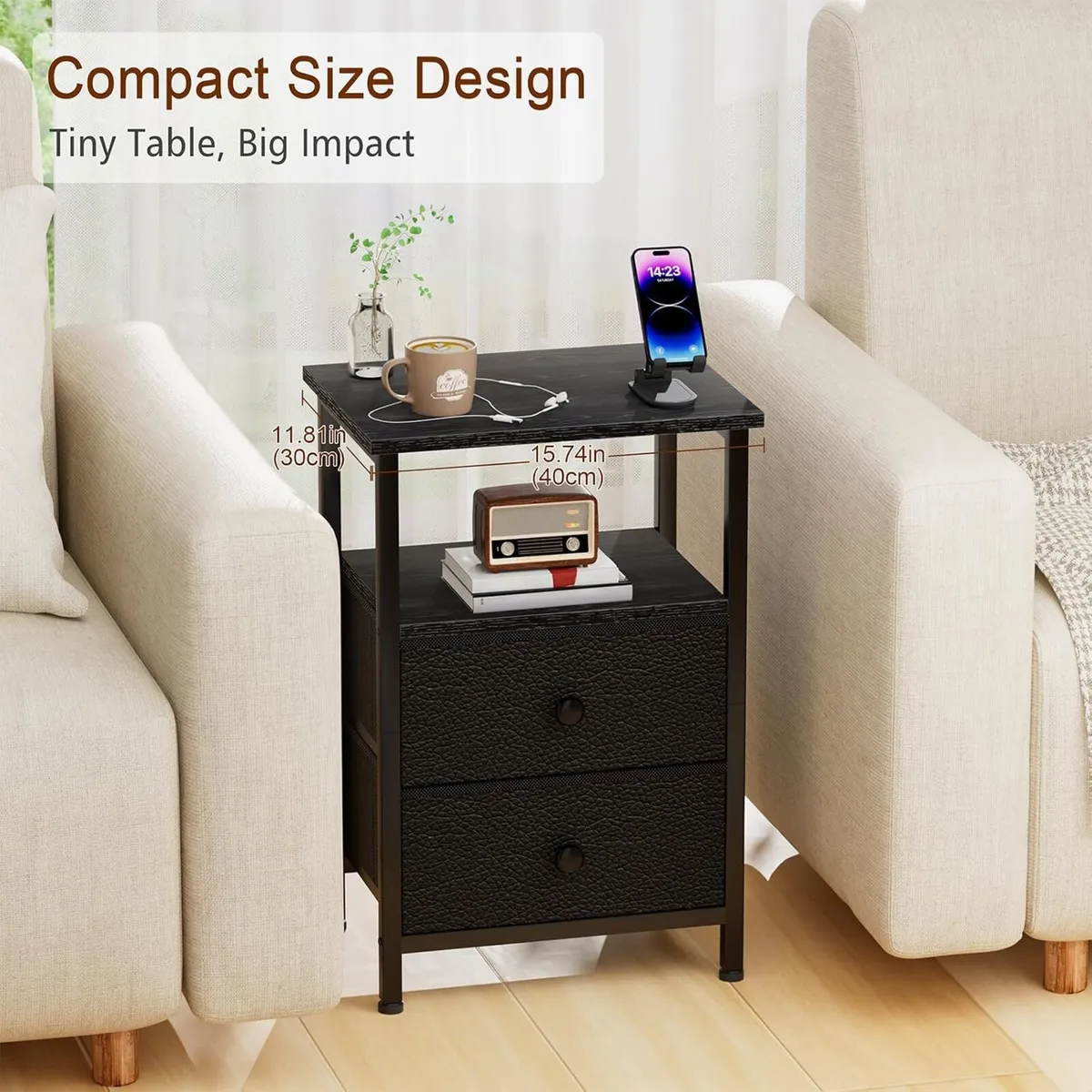 Bedside Table Side with 2 Fabric Drawers Sofa - Image 4