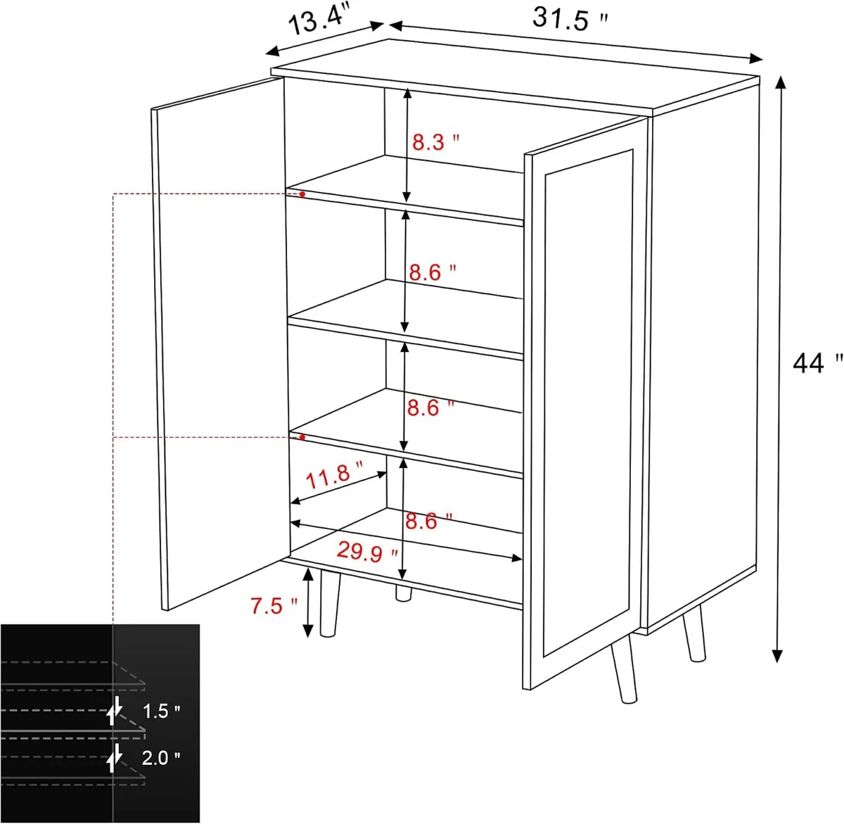 Rattan Kitchen Cabinet with Doors 44" H Tall - Image 3