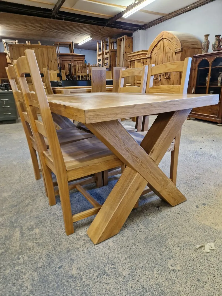 Light oak table, 4 ladder back oak chairs - Image 2