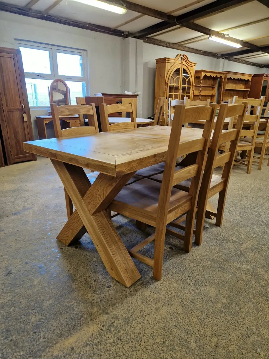 Light oak table, 4 ladder back oak chairs - Image 1