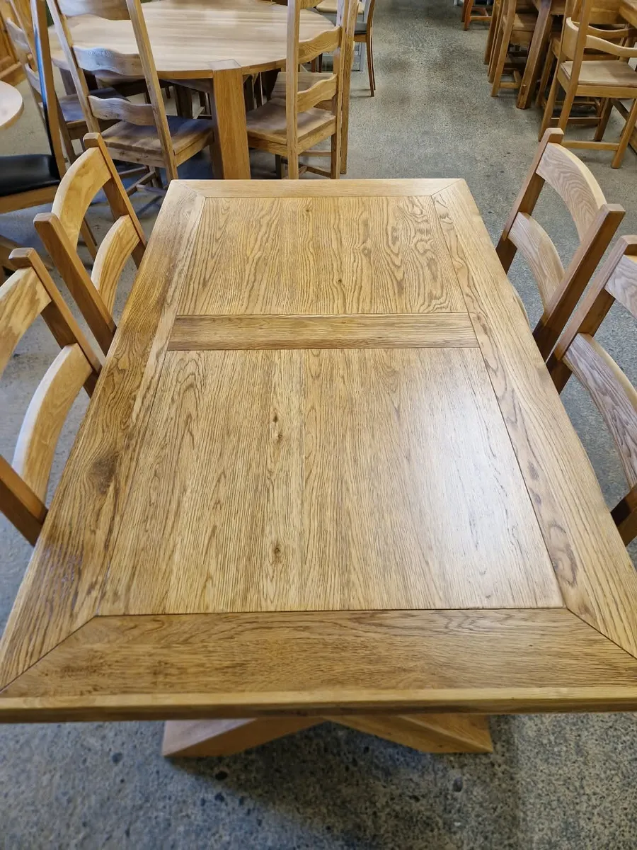 Light oak table, 4 ladder back oak chairs - Image 4