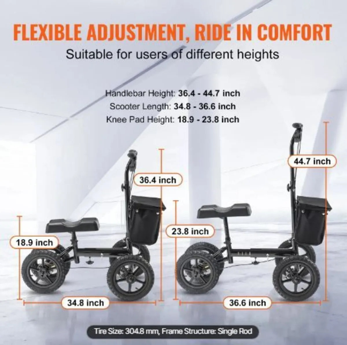 Folding Knee Scooter, Aluminum - Image 3