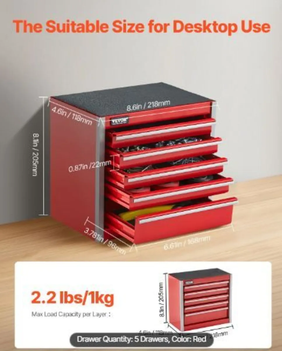 Metal Tool Box, 8.6-inch, Portable Metal Tool - Image 2