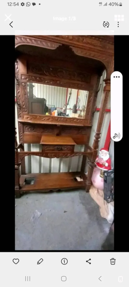 Antique carved oak hall stand with mirror - Image 1