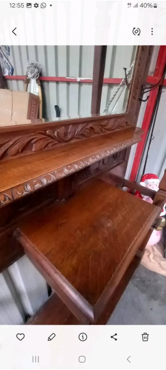 Antique carved oak hall stand with mirror - Image 2