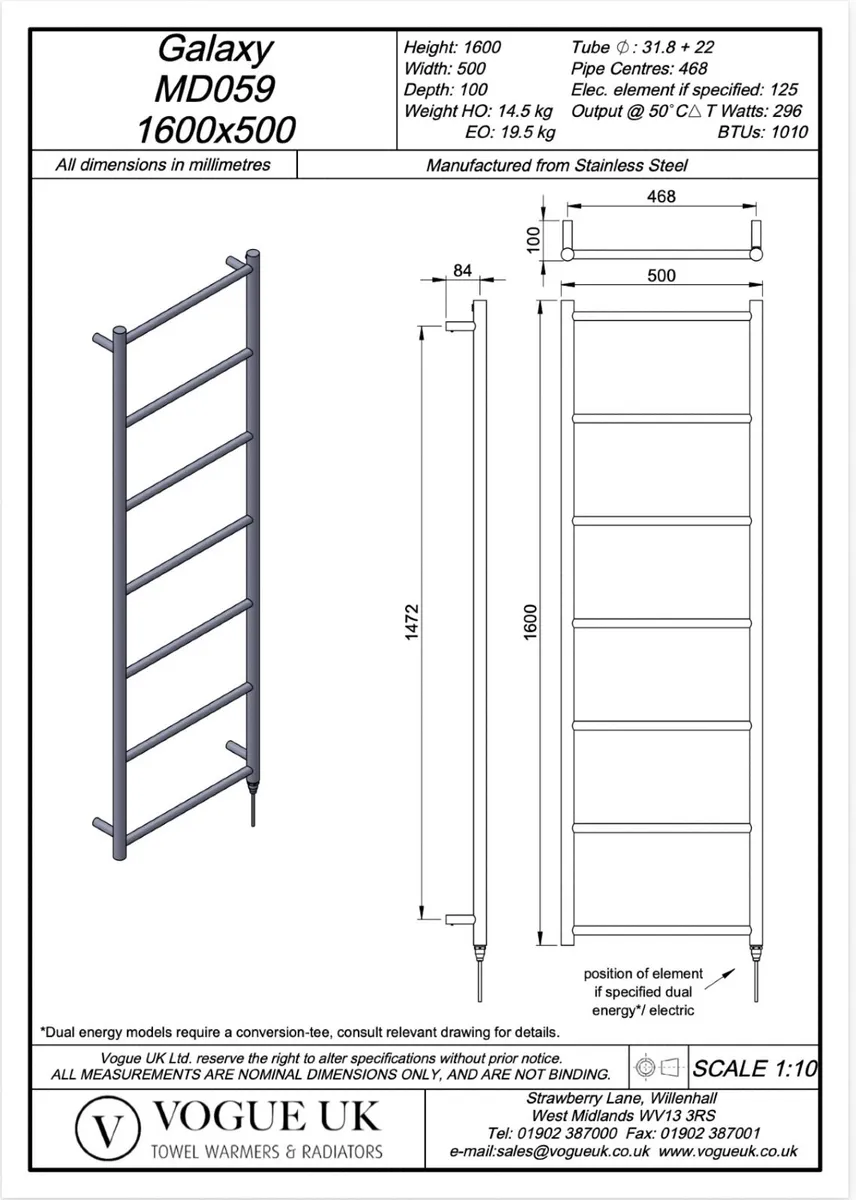 Brand New Vogue Galaxy Towel Radiator (Plumbed) - Image 3