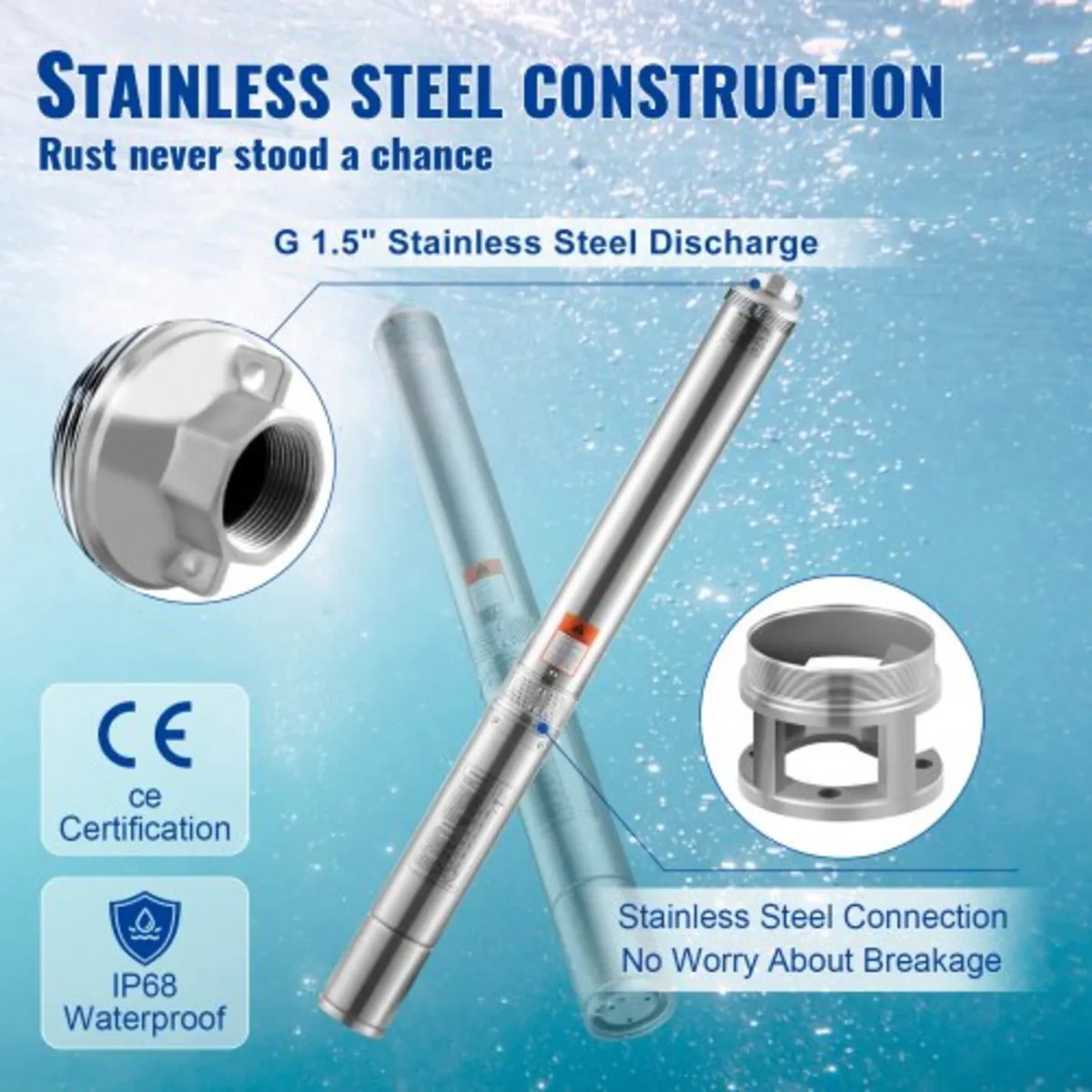Deep Well Submersible Pump, 1500W 230V 50Hz, 9.8 m - Image 3