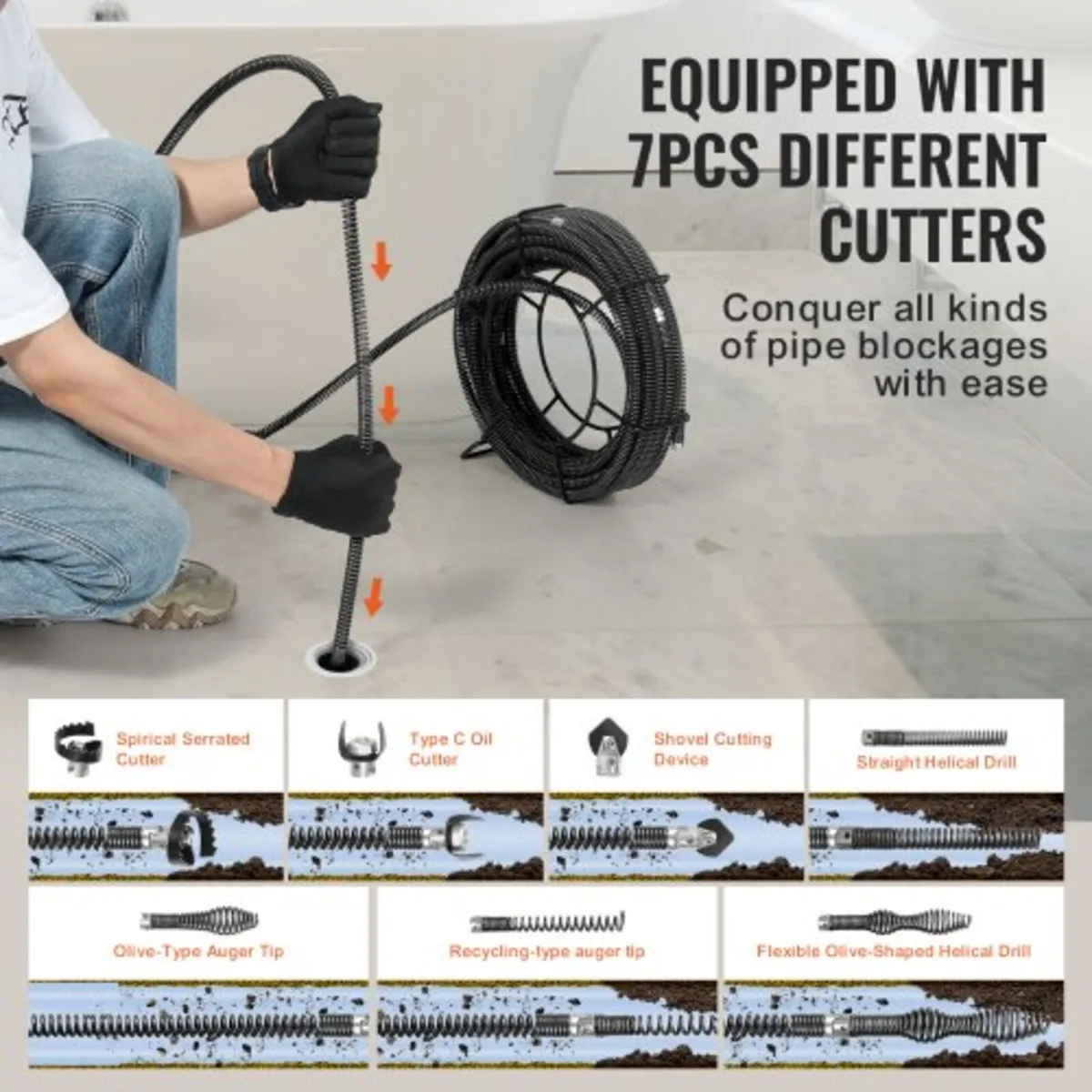 Sectional Drain Cleaning Cable 100FT/30.5 m x 5/8I - Image 2