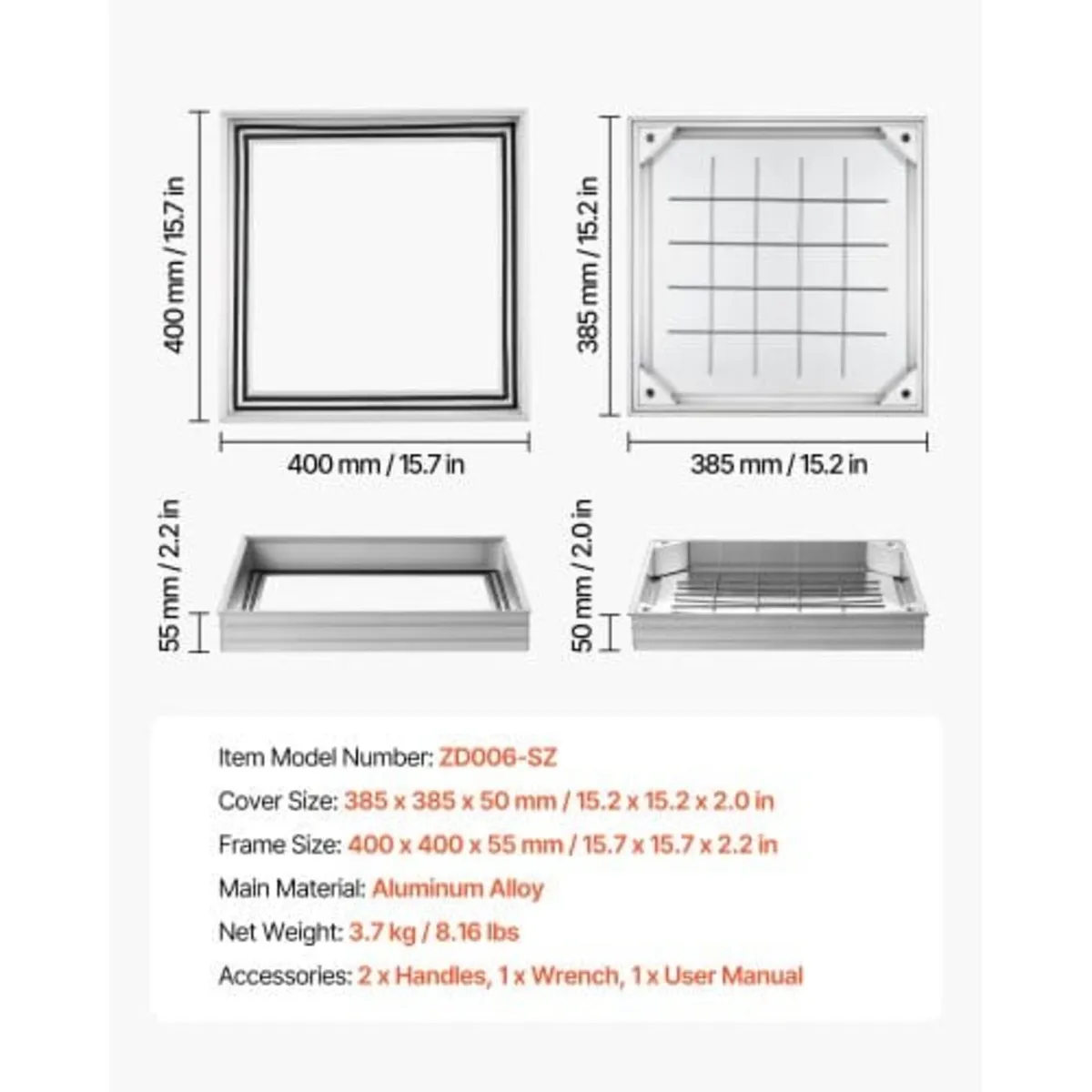 Manhole Cover with Frame, 400 x 400mm Invisible Re - Image 2