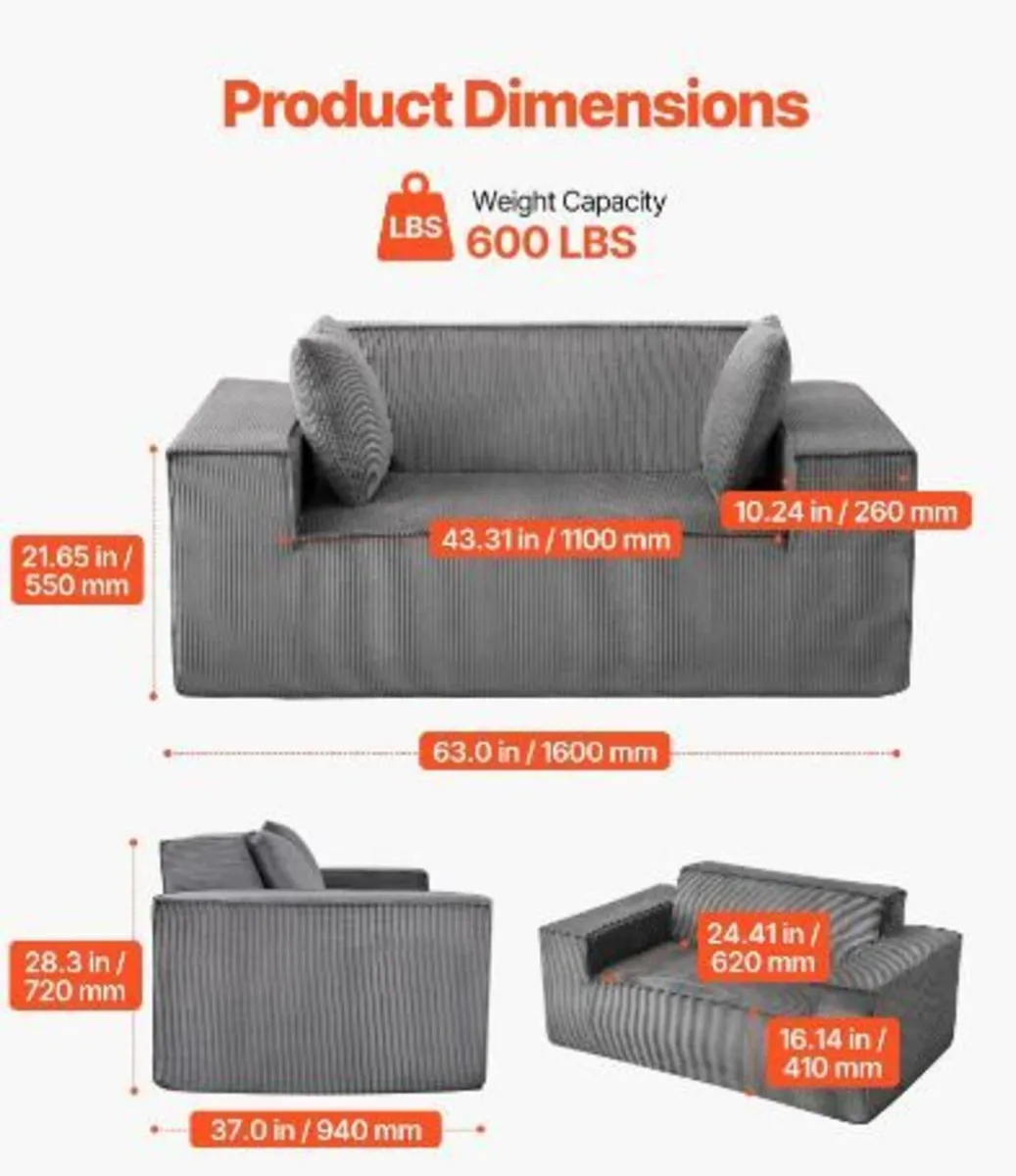 Loveseat Sofa, 160 cm 2-Seats - Image 1