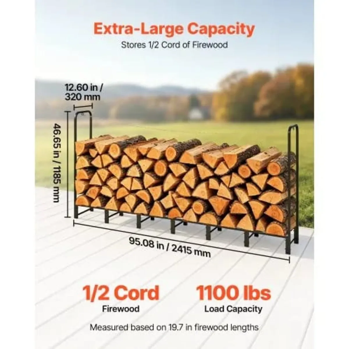 Firewood Rack 2415 mm 1/2 Cord Heavy Duty Outdoor - Image 2
