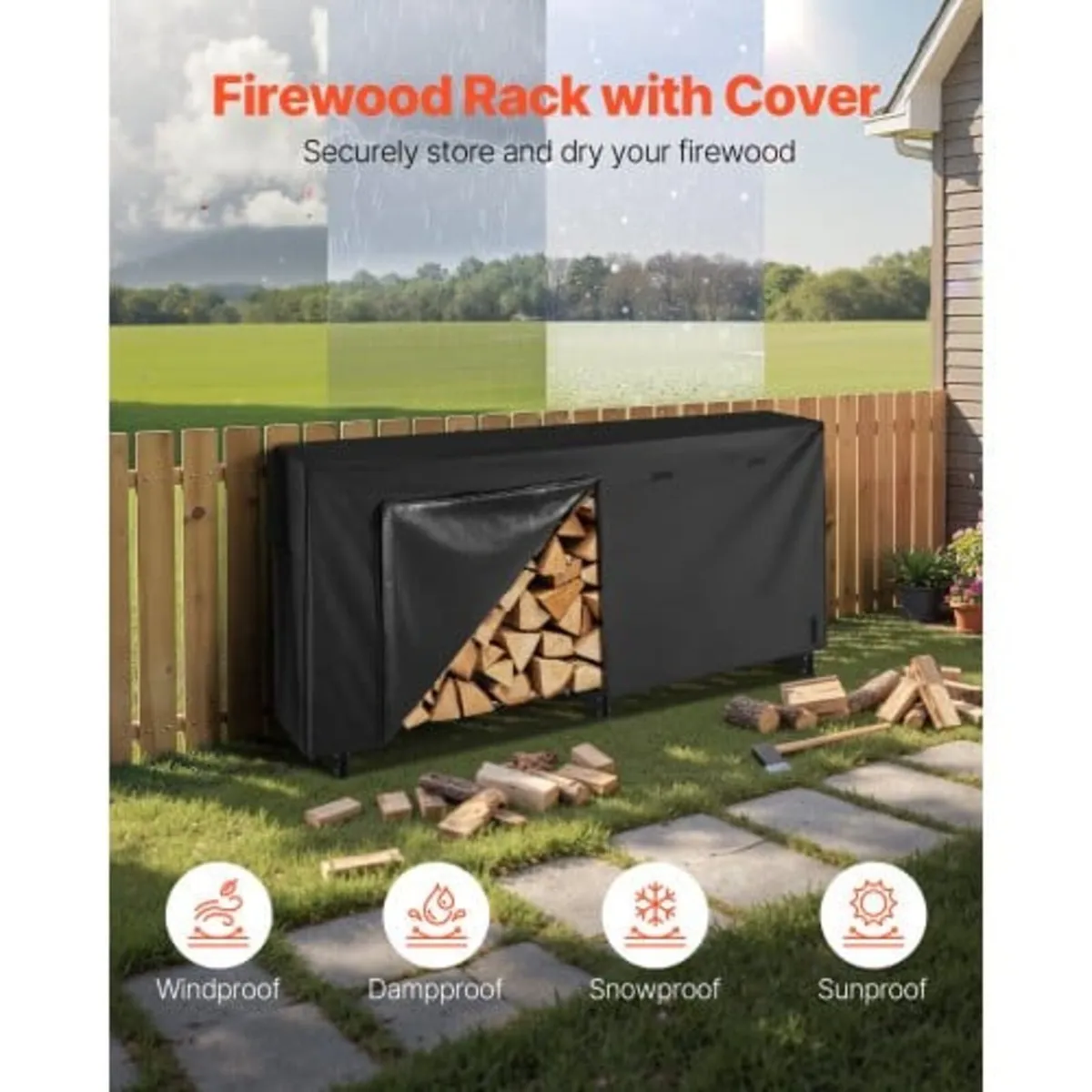 Firewood Rack with Waterproof Cover, 2.57m Outdoor - Image 2
