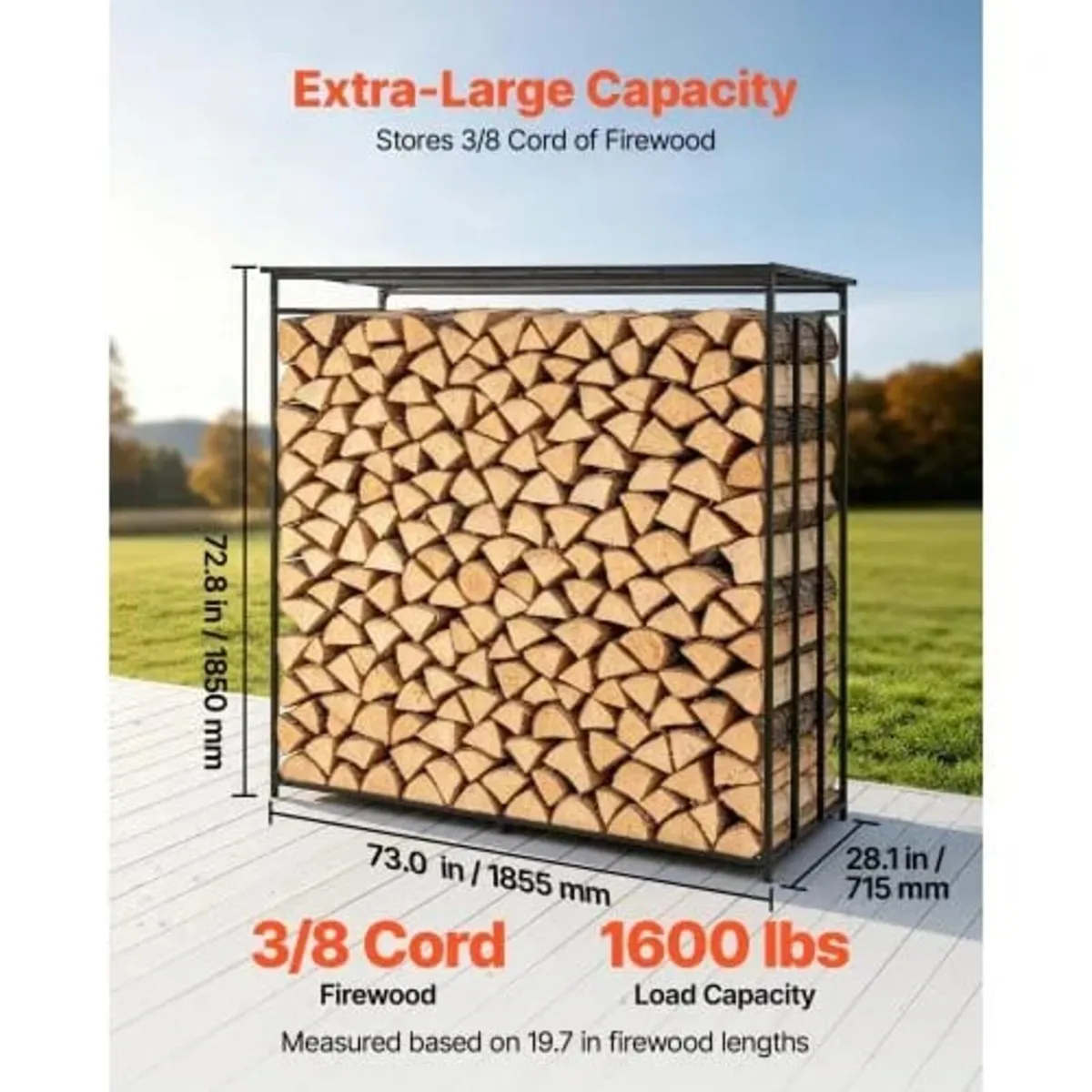Firewood Rack 1855 mm 3/8 Cord Heavy Duty Outdoor - Image 2