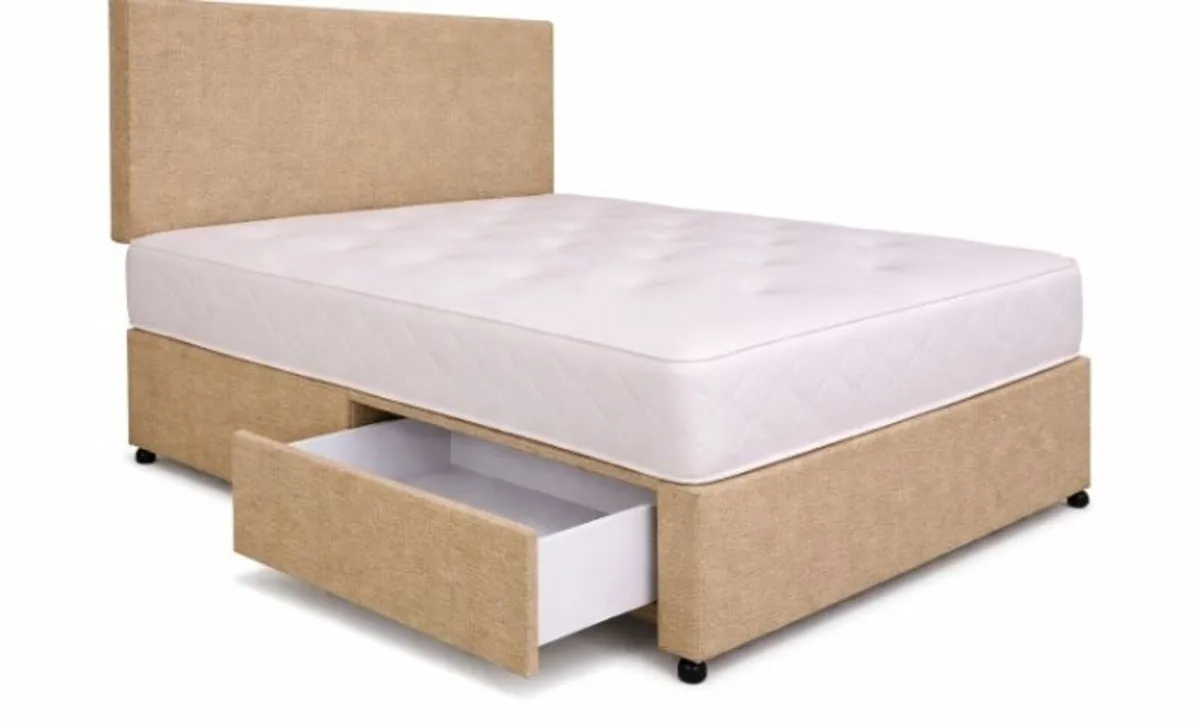 Divan Tweed Base & Headboard 2 Storage Drawers - Image 2
