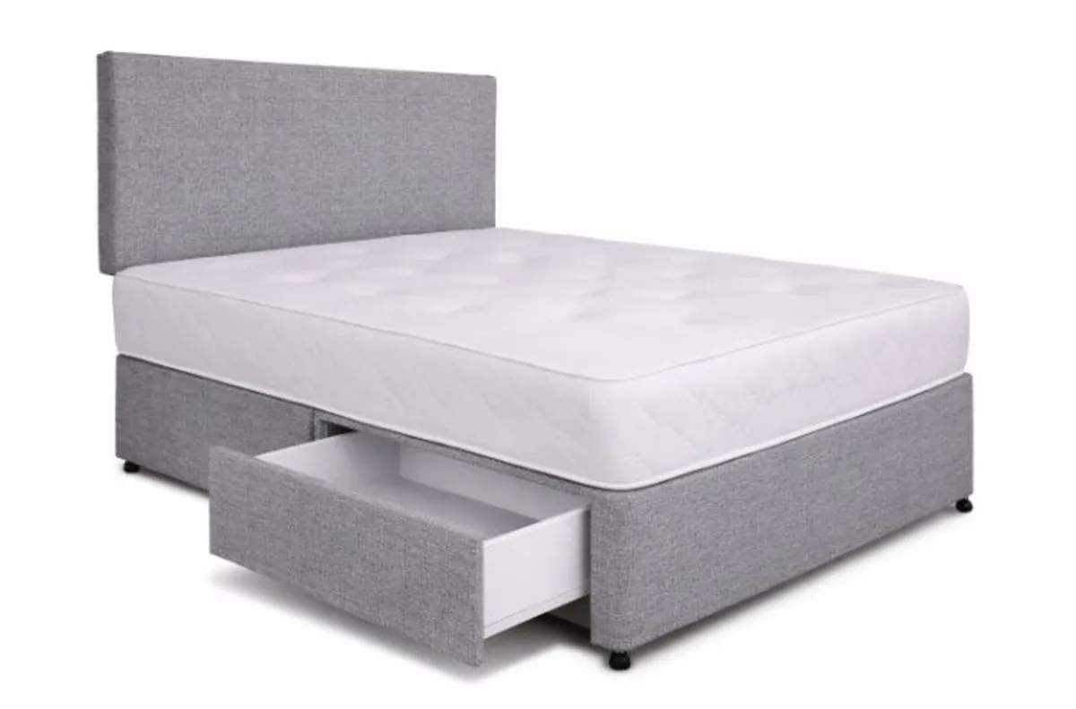 Divan Tweed Base & Headboard 2 Storage Drawers - Image 1