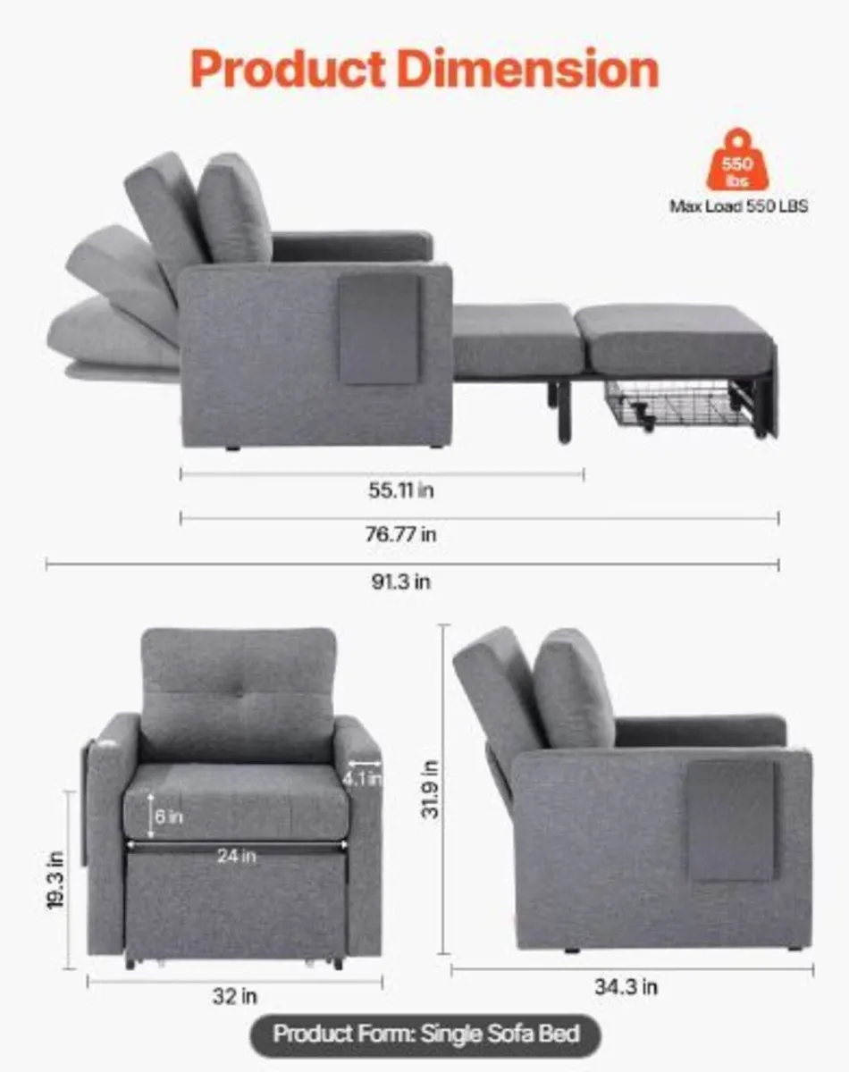Sleeper Sofa Bed, Convertible Sleeper - Image 2