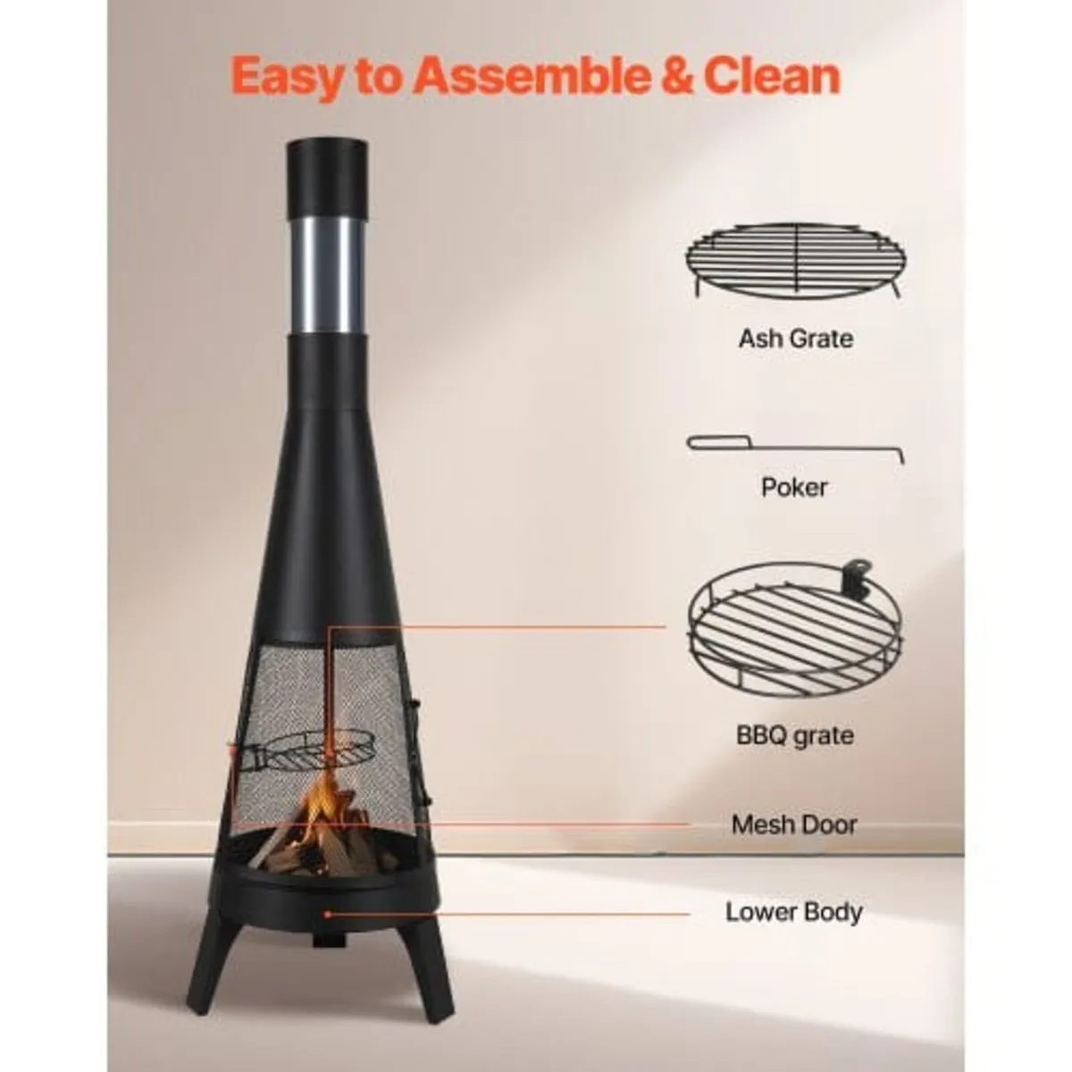 Chiminea, 20 Inch Outdoor Wood Burning Firepit, Co - Image 2