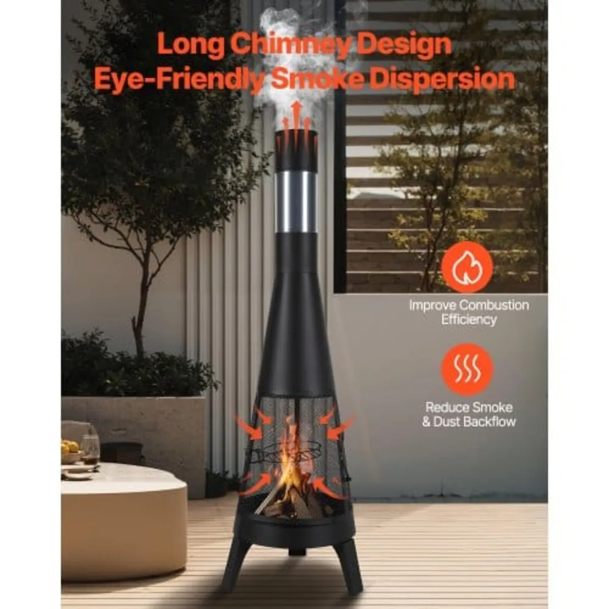 Chiminea, 20 Inch Outdoor Wood Burning Firepit, Co - Image 4