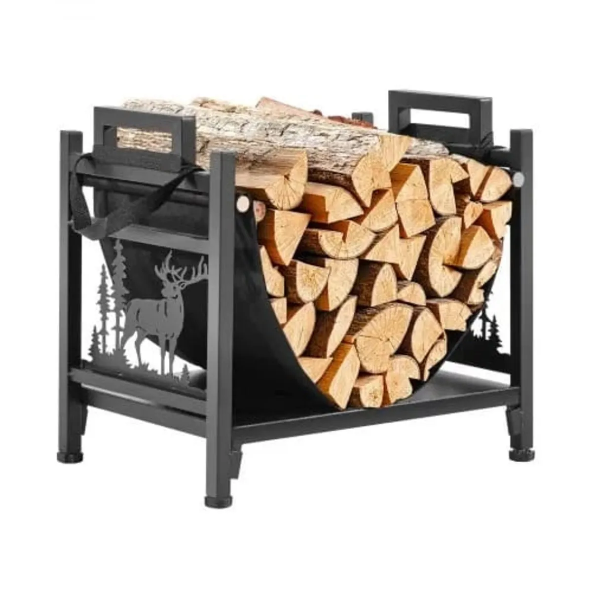 Indoor Firewood Rack, 45cm Curved Log Holder with - Image 1