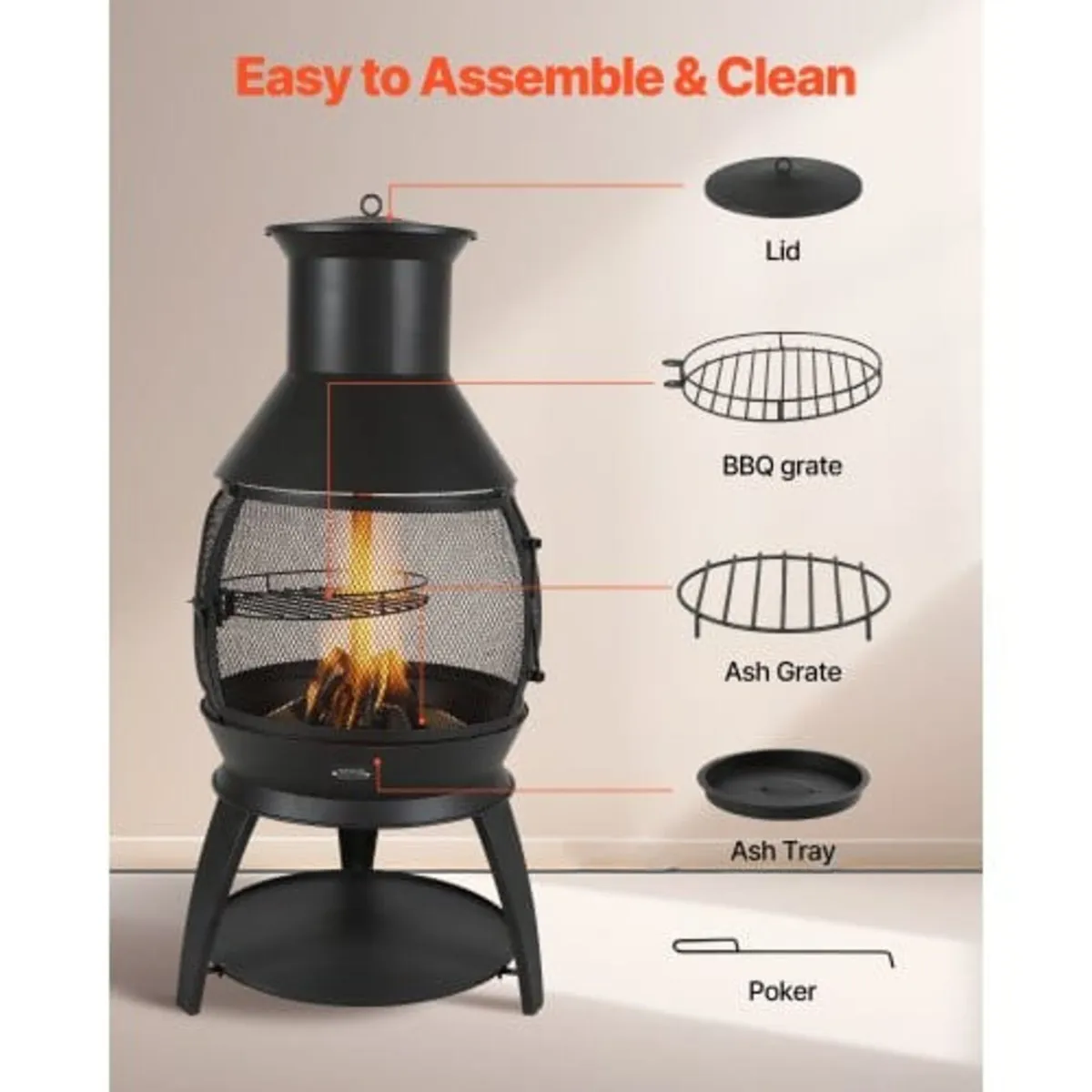 Chiminea, 22 Inch Outdoor Wood Burning Firepit, Ir - Image 2