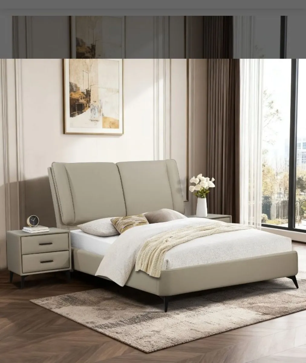 Antrim Beige Faux Leather Bed - Image 1