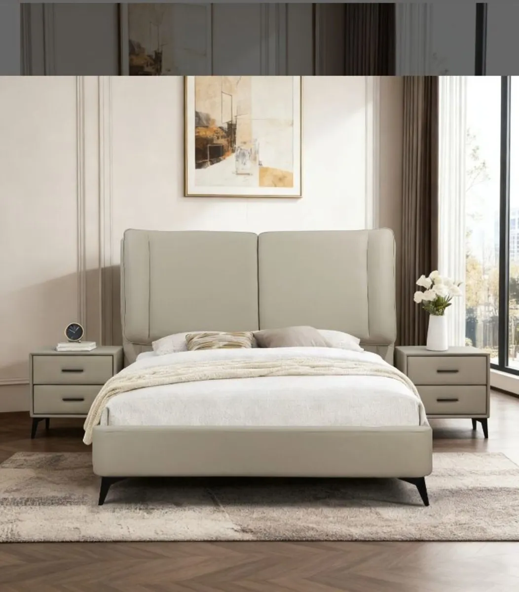Antrim Beige Faux Leather Bed - Image 3