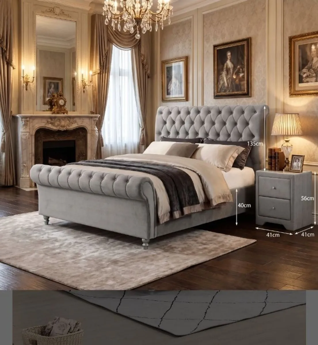 Kilkenny Silver Velvet Bed - Image 1