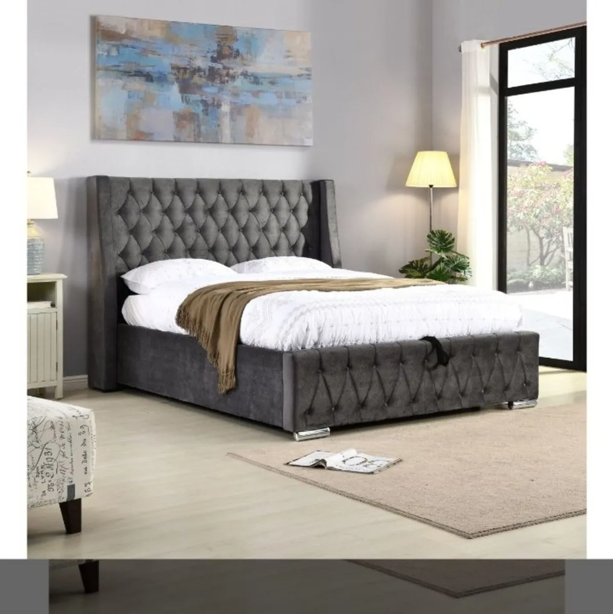 Jersey Dark Grey Fabric Bed - Image 1