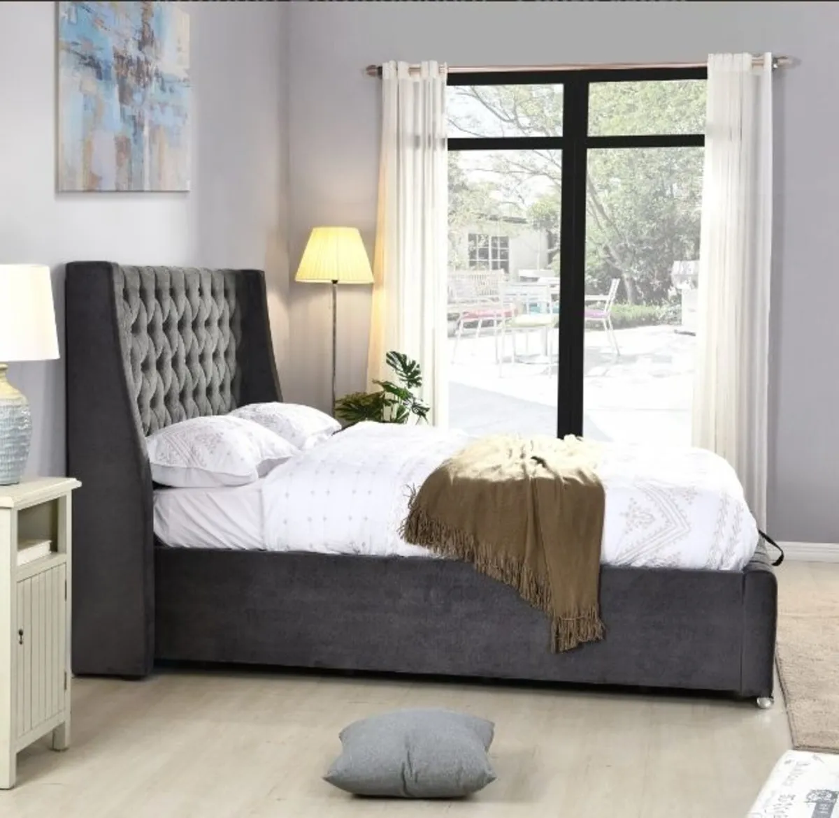 Jersey Dark Grey Fabric Bed - Image 3