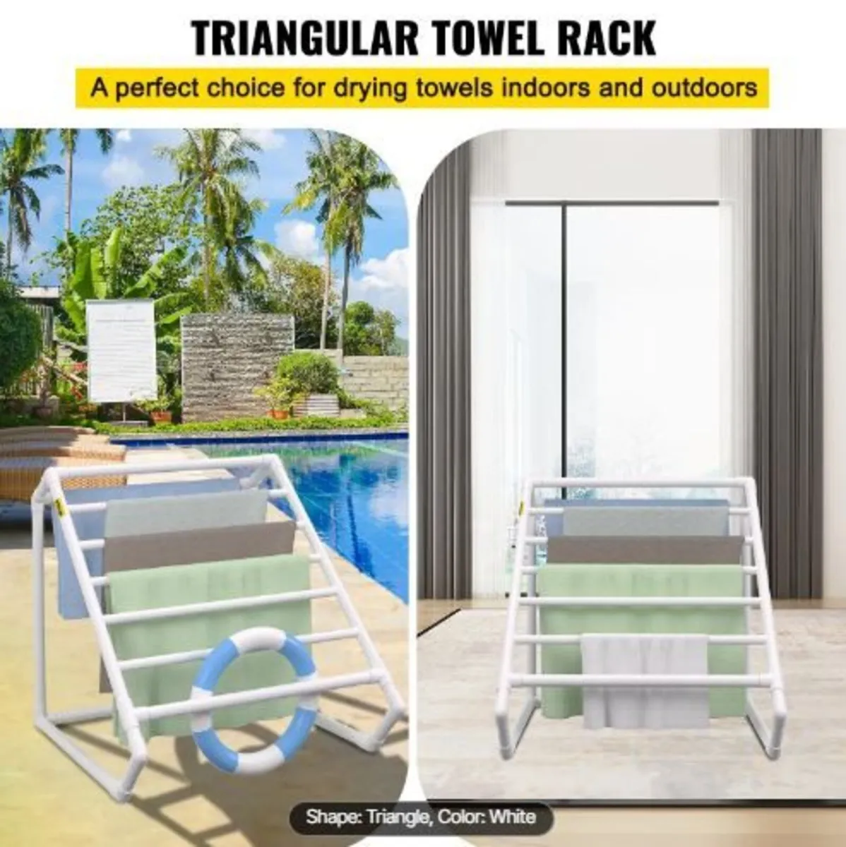 Pool Towel Rack, 8 Bar, White, Freestanding - Image 3
