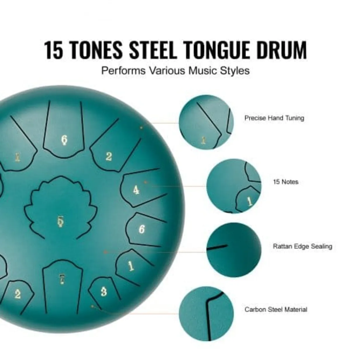 Steel Tongue Drum, 12 in & 13 Notes, C Major Steel - Image 3