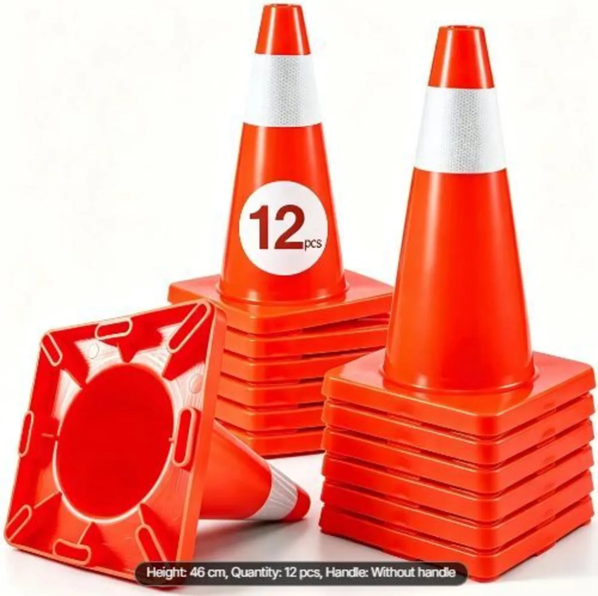 12Pack 18" Traffic Cones, Safety Road - Image 1