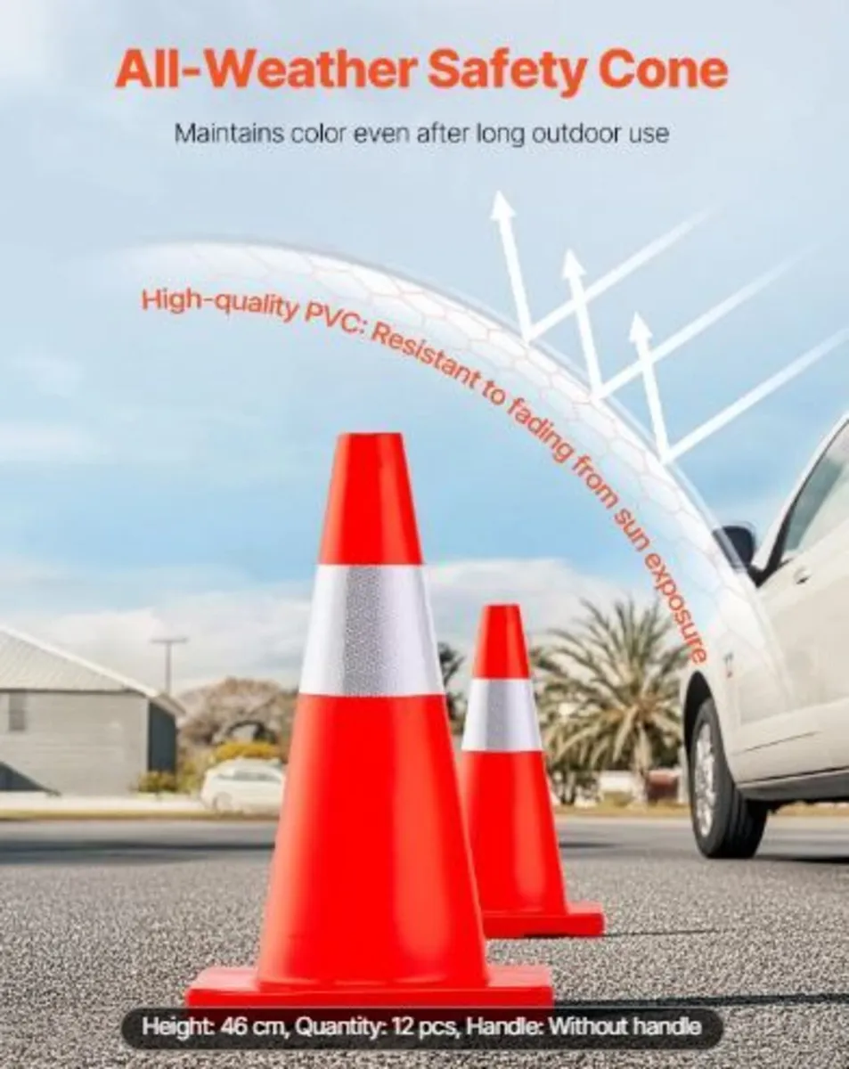 12Pack 18" Traffic Cones, Safety Road - Image 2