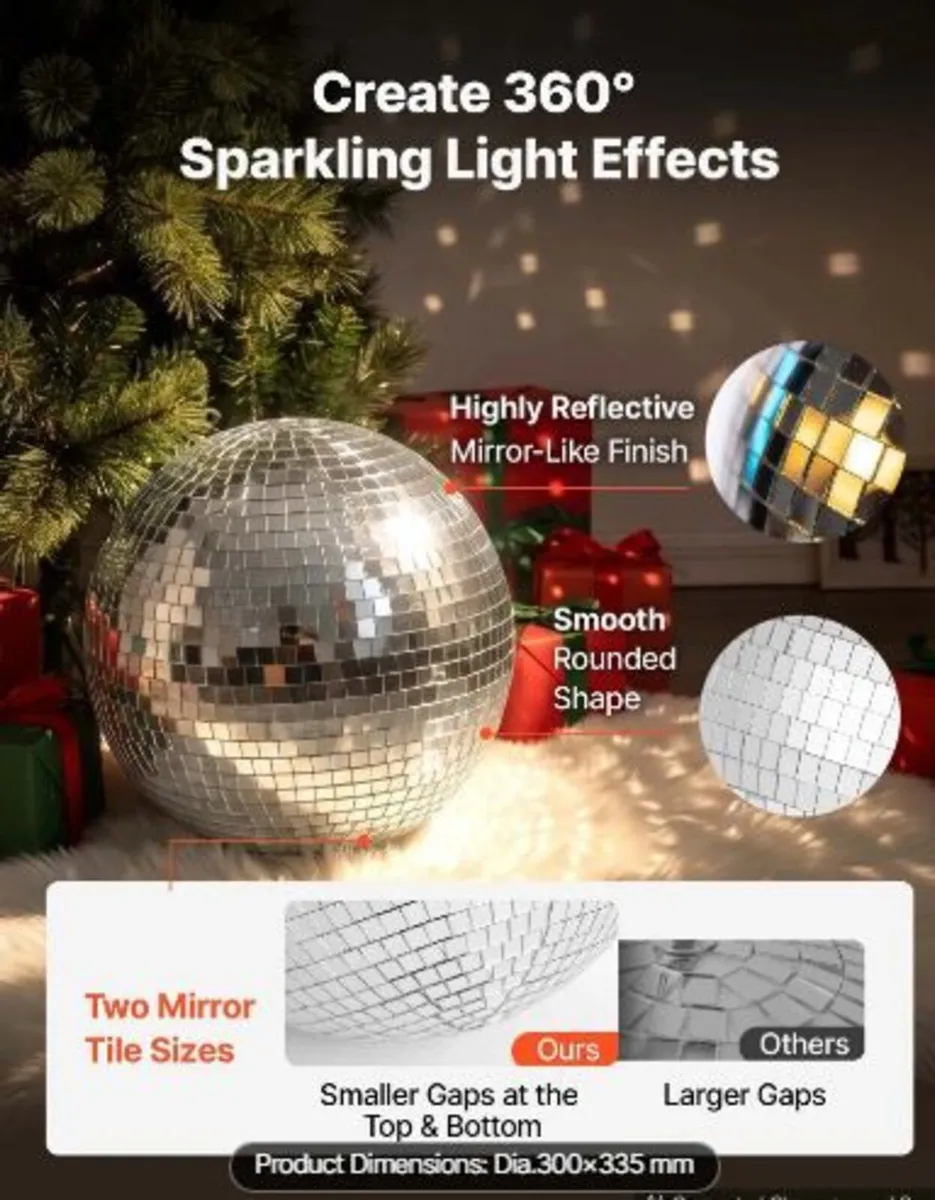 Mirror Disco Ball 300 mm Silver Reflective Ball - Image 3