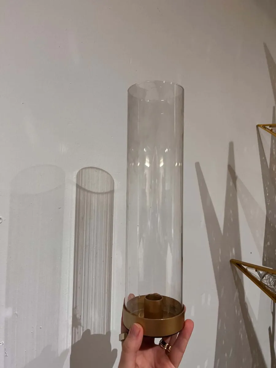 Elegant Glass Hurricane Candle Holders with Gold B - Image 2