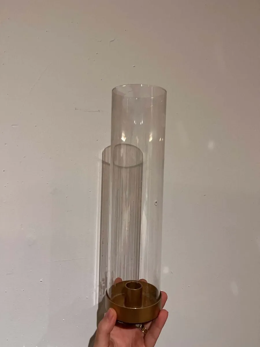 Elegant Glass Hurricane Candle Holders with Gold B - Image 3