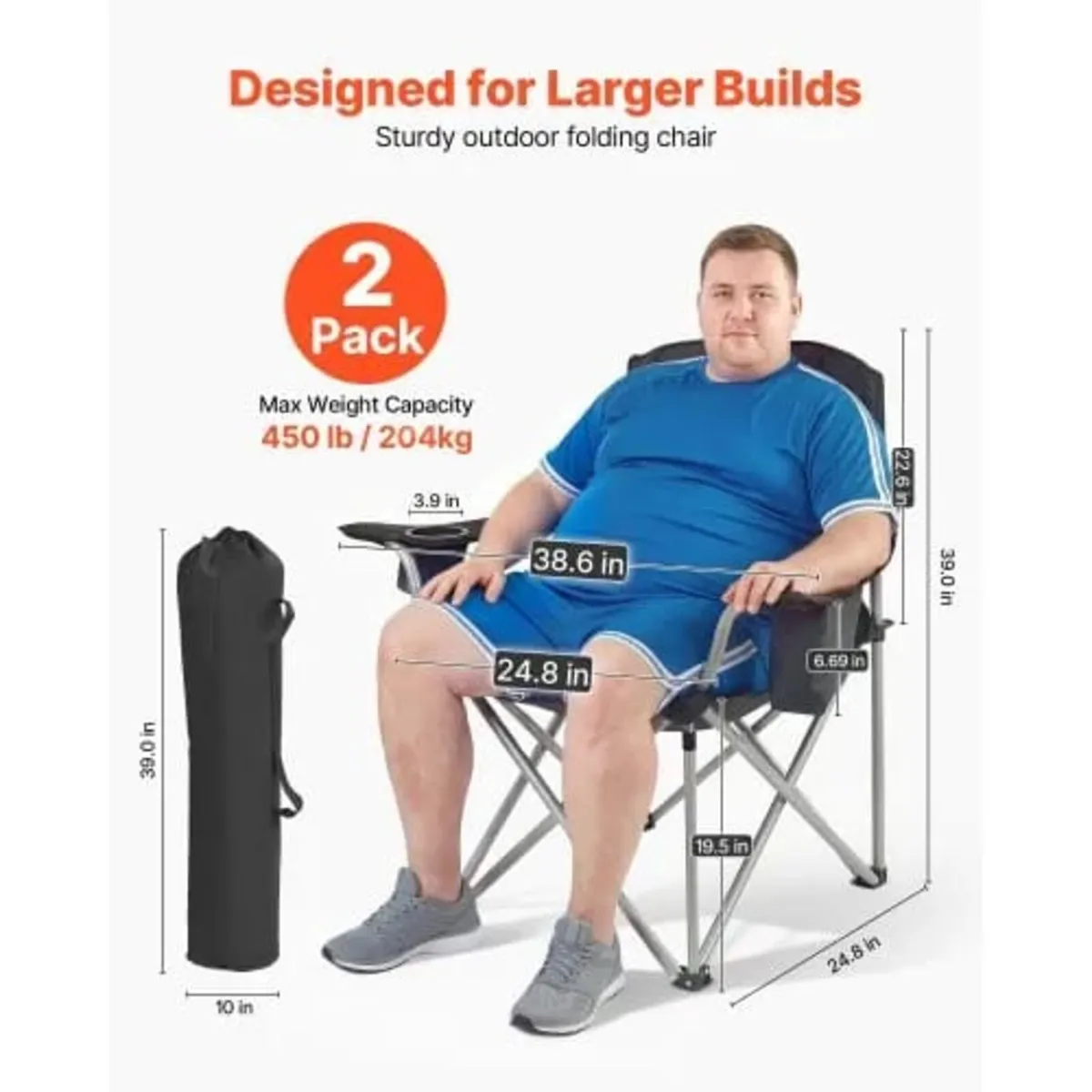 Oversized Camping Chairs, 450 lbs Heavy Duty Suppo - Image 3