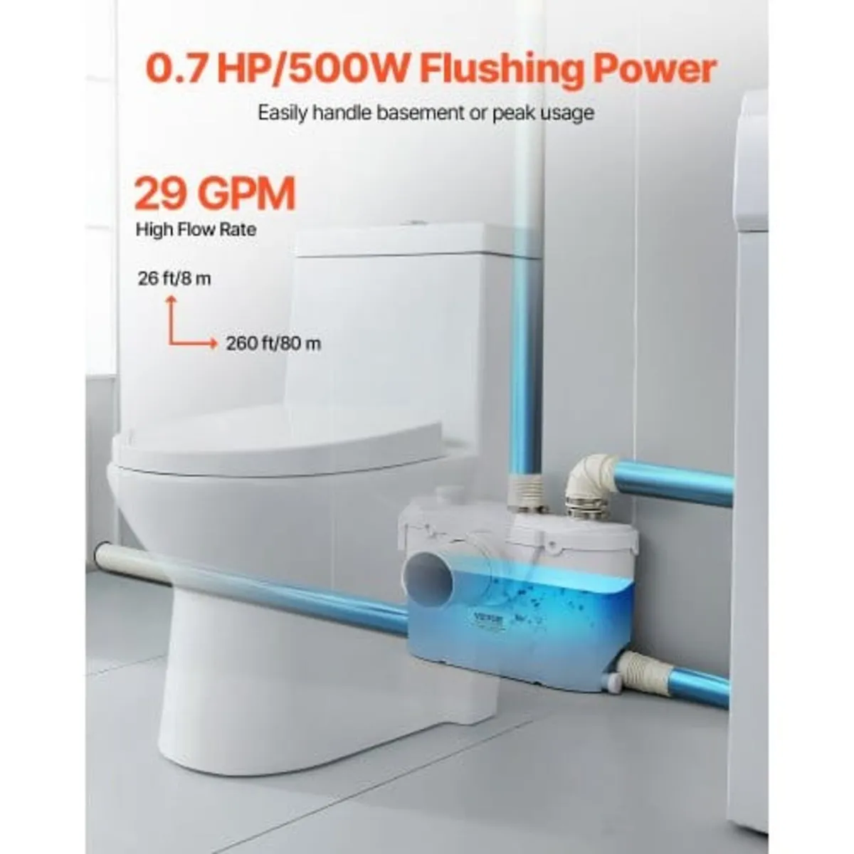 Macerator Pump, 500W, 110 L/min(29 GPM) Flow, 26 f - Image 2