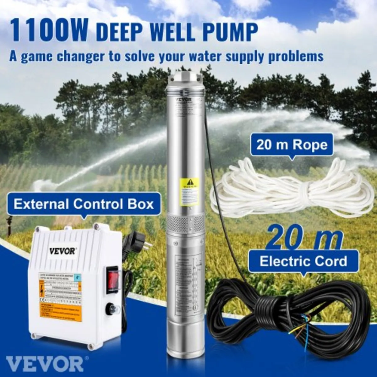 Deep Well Submersible Pump, 1100W 230V/50Hz, 190L/ - Image 3