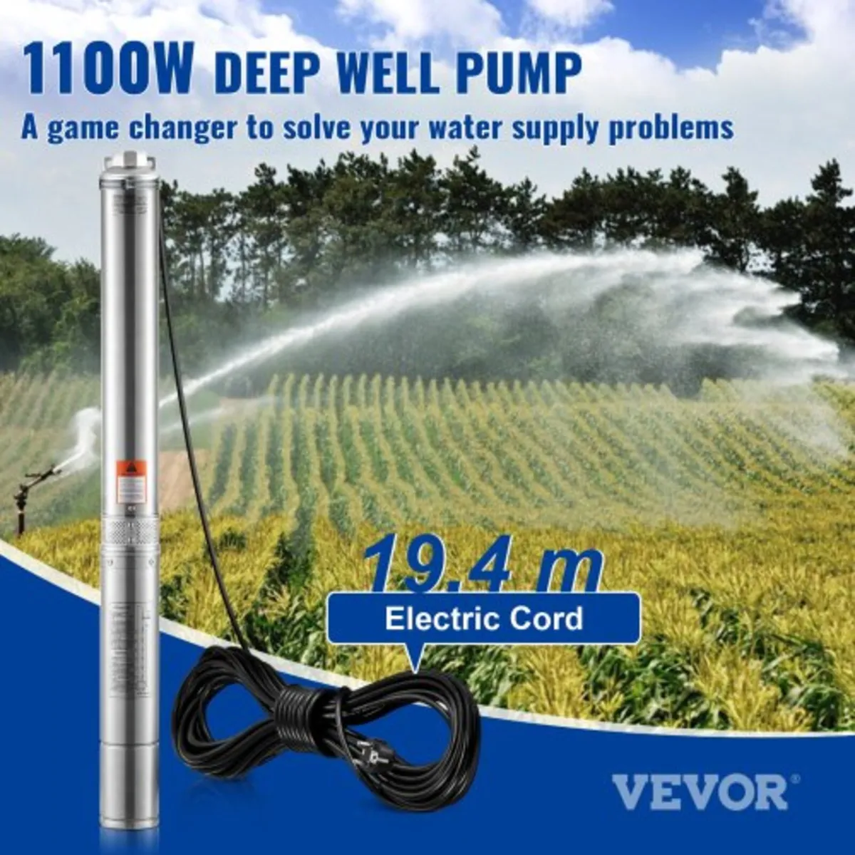 Deep Well Submersible Pump, 1100W 230V 50Hz, 7.1 m - Image 2