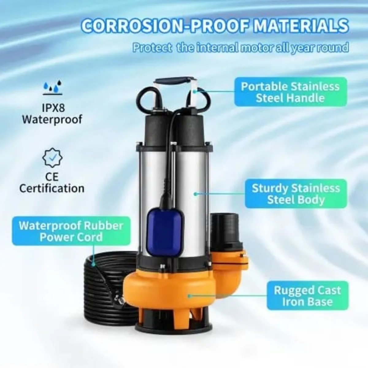 Submersible Water Pump, 2200W 60000L/H, with 8 m C - Image 3